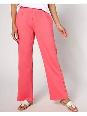 Belle by Kim Gravel Pants Packabelle Buttoned Up Relaxed Coral sz L A644374